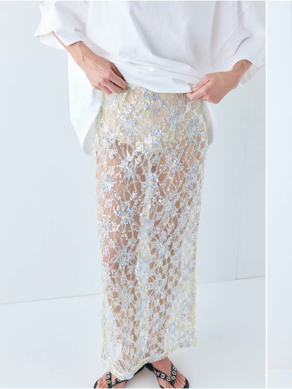 DEVYN SEQUIN MIDI SKIRT LACE